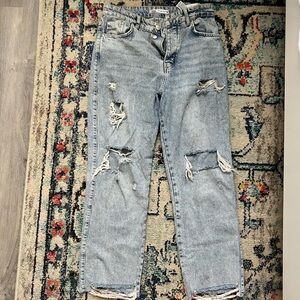 Zara Ripped High Rise Straight Jeans